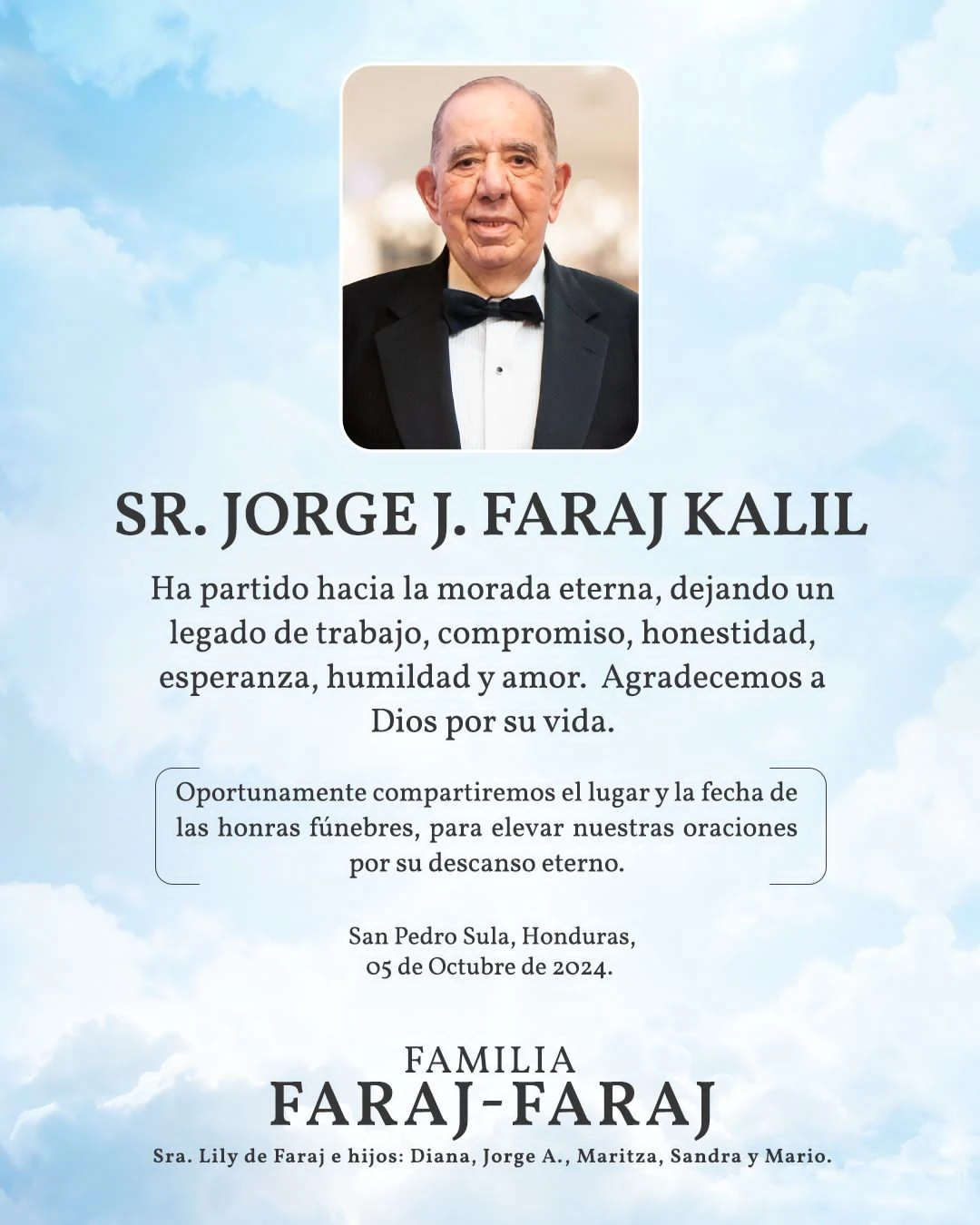 Nota de Duelo del Sr. Jorge Faraj