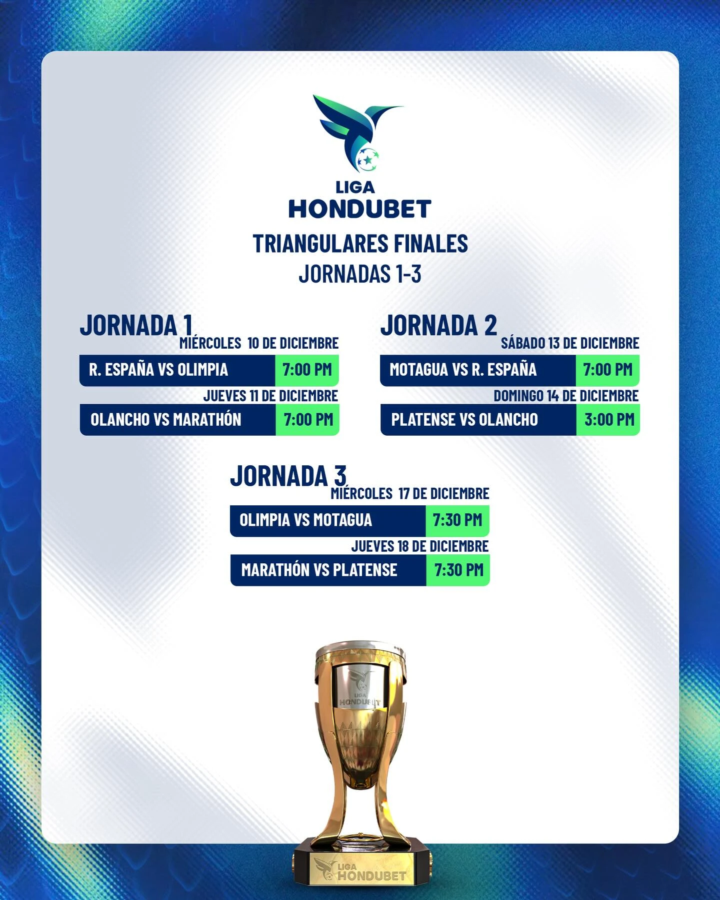 Calendario de las primeras tres jornadas de las triangulares