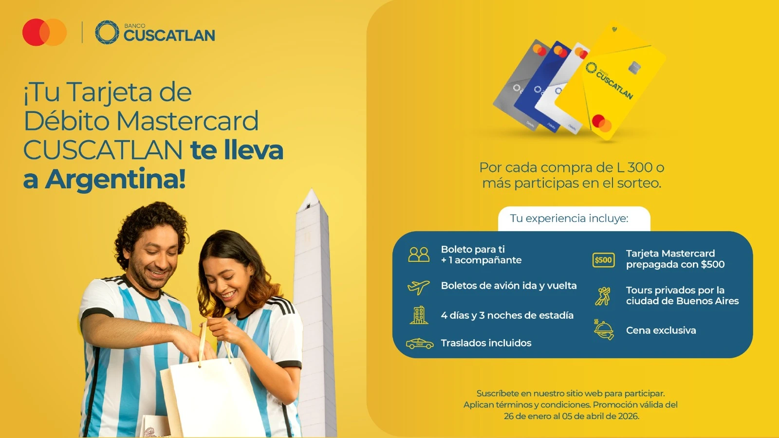 Tu tarjeta de débito Mastercad CUSCATALN te lleva a Argentina
